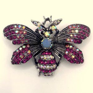 Cute 3D Rhinestone Insect Moth Butterfly Bee Brooch Pin Pendant 2.5" Retro